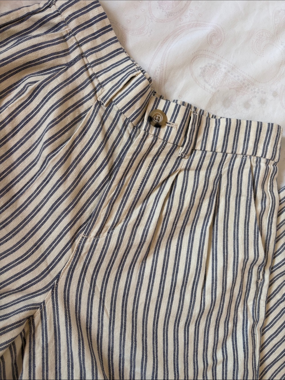 Women’s Cream and Navy Striped Lightweight Pants